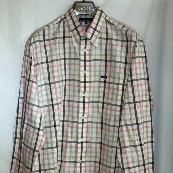 NWOT Faconnable Men's 100% Cotton Button Down Checkered Long Sleeve Shirt - XL - Picture 1 of 7